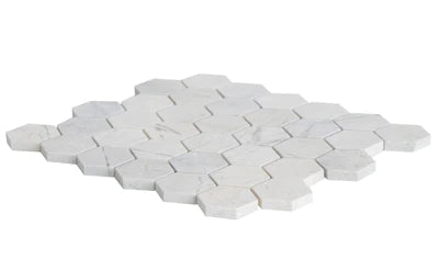 Palia White Dolomite - Mesh Mosaic Tile Collection — 2" Hexagon Pattern - Polished