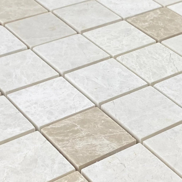 Vanilla Beige Marble - Mesh Mosaic Tile Collection — 2" x 2" - Honed