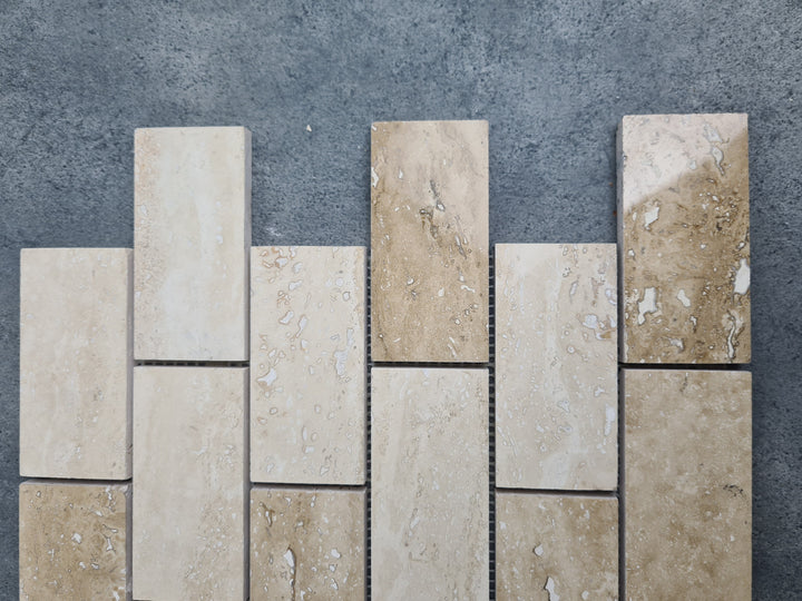 Patara - Mesh Mosaic Tile Collection — 2" x 4" Brick - Honed and Filled