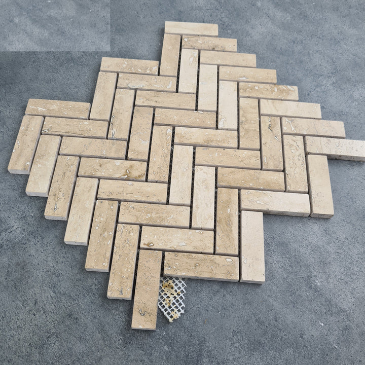 Patara - Mesh Mosaic Tile Collection — 1" x 3" Herringbone - Honed and Filled