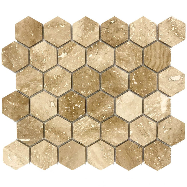 Patara - Mesh Mosaic Tile Collection — 2" Hexagon Pattern - Honed and Filled