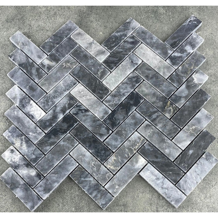 Luna Sky Marble - Mesh Mosaic Tile Collection — 1" x 3" Herringbone - Honed