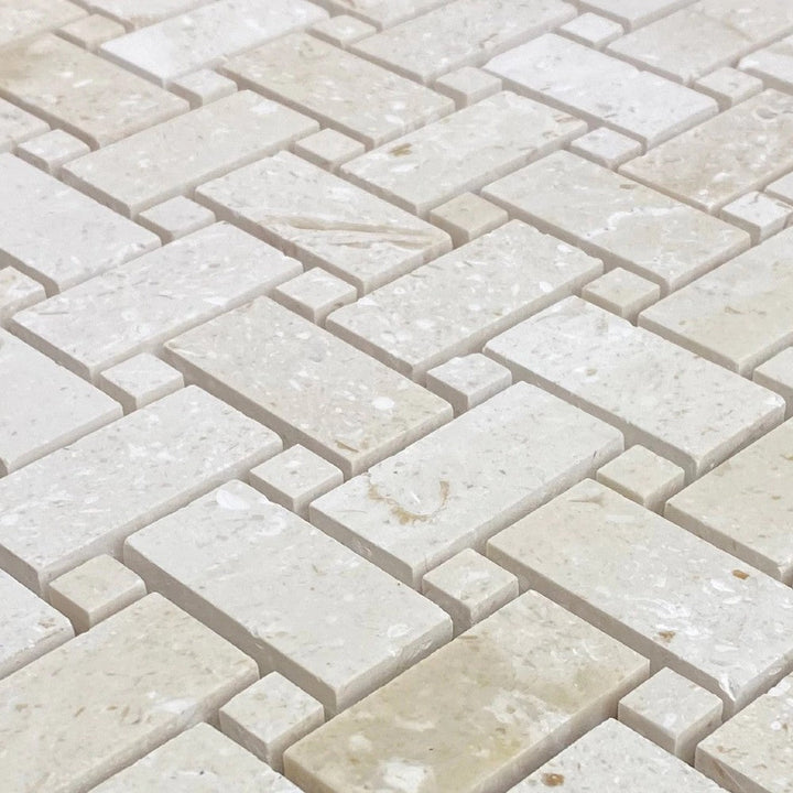 Shellstone - Mesh Mosaic Tile Collection — Basketweave Pattern - Honed