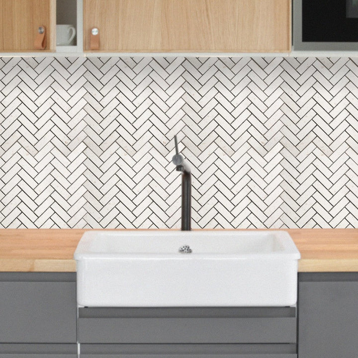 Shellstone - Mesh Mosaic Tile Collection — 1" x 3" Herringbone - Honed