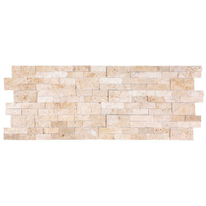 Natural Travertine Ledger Panel Collection — Split-Face / Ivory Beige 3D Ledger Panel 6" x 24"