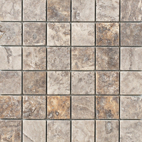 Silver Travertine 2x2 Tumbled Mosaic Tile 12x12 Sheet