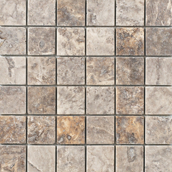 Silver Travertine 2x2 Tumbled Mosaic Tile 12x12 Sheet