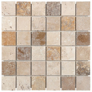 Classic Gold and Noce Travertine 2x2 Tumbled Mosaic Tile 12x12