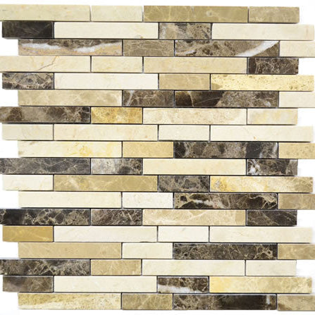 Marble Strips Emperador and Crema Marfil Mosaic Tile 12x12 Sheet