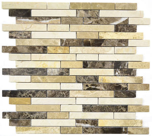 Marble Strips Emperador and Crema Marfil Mosaic Tile 12x12 Sheet