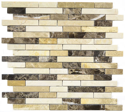 Marble Strips Emperador and Crema Marfil Mosaic Tile 12x12 Sheet 1