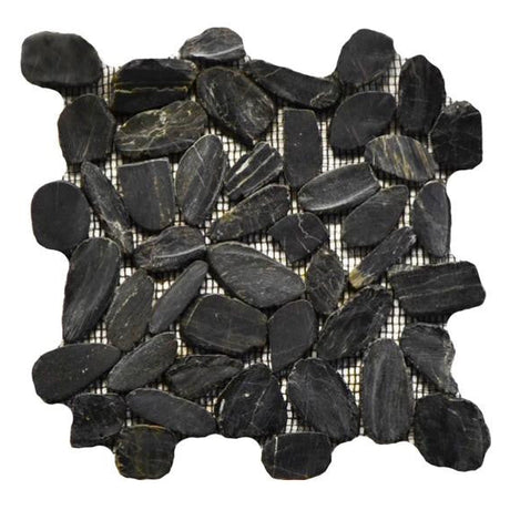 Flat Pebble Black 12x12 Marble Mosaic Tile