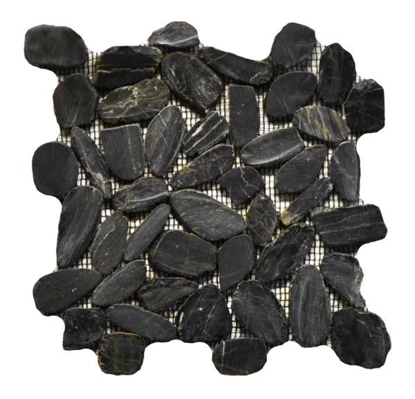 Flat Pebble Black 12x12 Marble Mosaic Tile