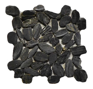Flat Pebble Black 12x12 Marble Mosaic Tile
