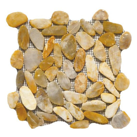Flat Pebble Honey 12x12 Marble Mosaic Tile