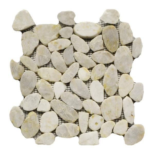 Flat Pebble Ivory 12x12 Marble Mosaic Tile 1