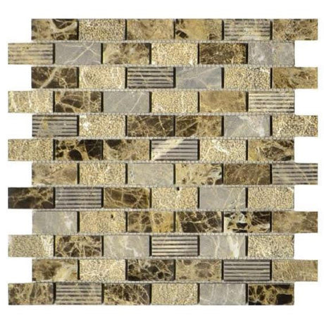 Dark Emperador 1x2 Brick Marble Mosaic Tile 12x12 Sheet