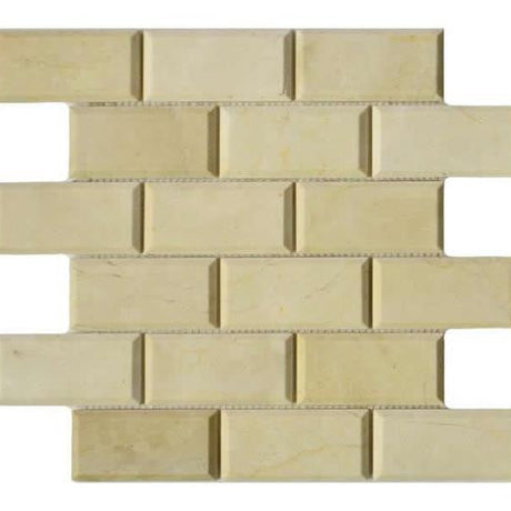 Crema Marfil 2x4 Beveled Brick Marble Mosaic Tile 12x12 Sheet