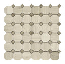 Wooden White Octagon with Dot Polished Marble Mosaic Tile 12x12