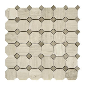 Wooden White Octagon with Dot Polished Marble Mosaic Tile 12x12