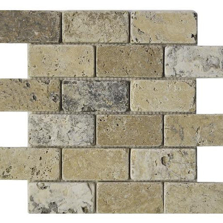 Antique Onyx 2x4 Tumbled Travertine Mosaic Tile 12x12 Sheet