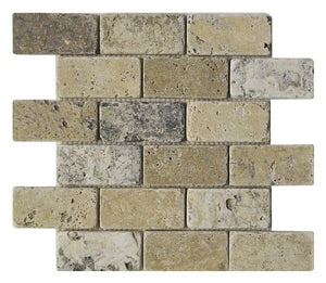 Antique Onyx 2x4 Tumbled Travertine Mosaic Tile 12x12 Sheet