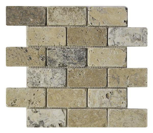 Antique Onyx 2x4 Tumbled Travertine Mosaic Tile 12x12 Sheet 1