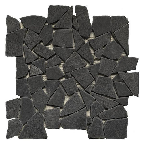 Marmol Black Tumbled Limestone Mosaic Tile 12x12 Sheet