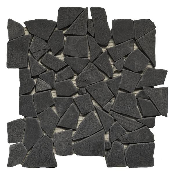 Marmol Black Tumbled Limestone Mosaic Tile 12x12 Sheet 1