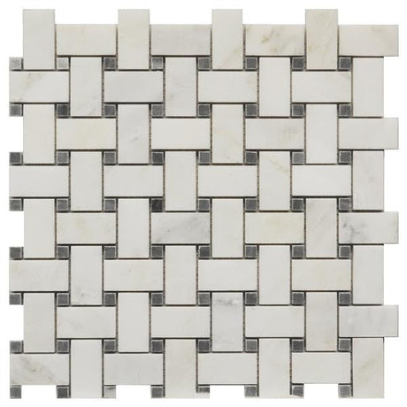Carrara Basketweave Grey Dot 12x12 Marble Mosaic Tile