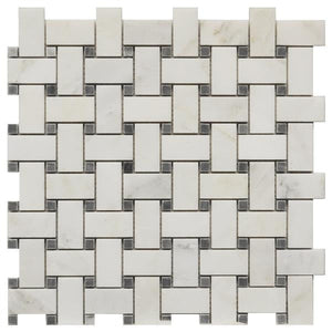Carrara Basketweave Grey Dot 12x12 Marble Mosaic Tile