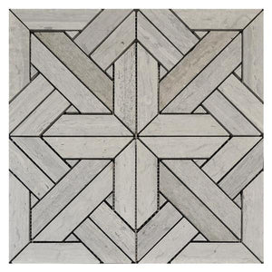 Wooden Blue Cross Honed Marble Mosaic Tile 12x12 Sheet