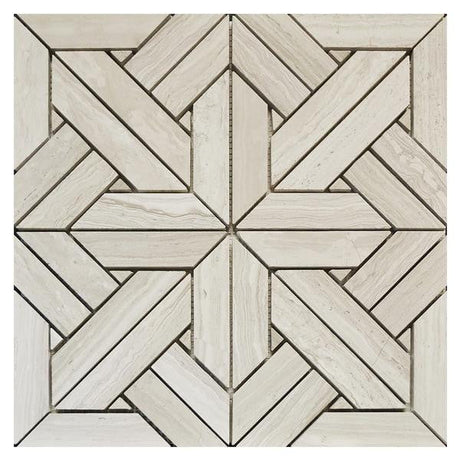 Wooden White Cross Honed Marble Mosaic Tile 12x12