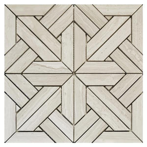 Wooden White Cross Honed Marble Mosaic Tile 12x12
