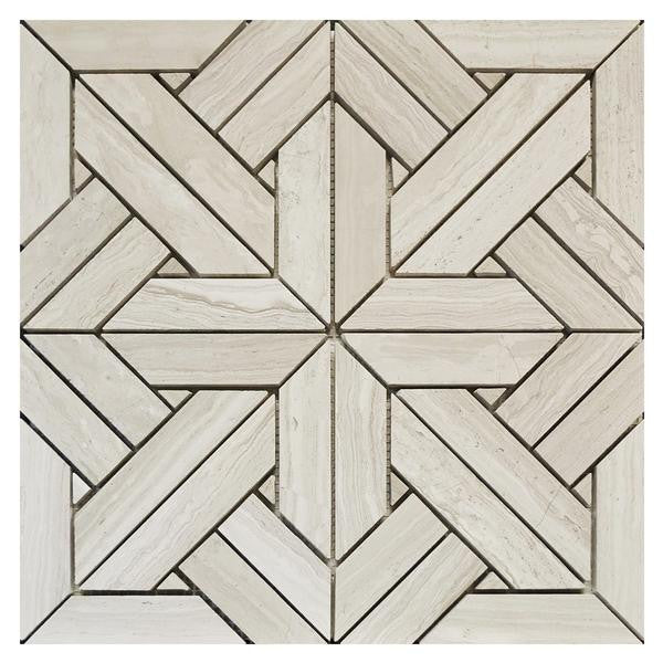 Wooden White Cross Honed Marble Mosaic Tile 12x12 1