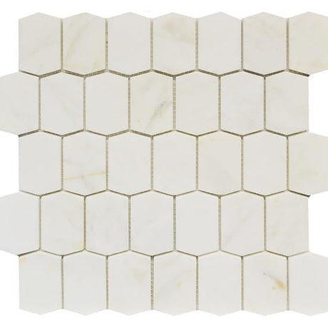 Calacatta Gold Elongated Hex Honed Marble Mosaic Tile 12x12 Sheet