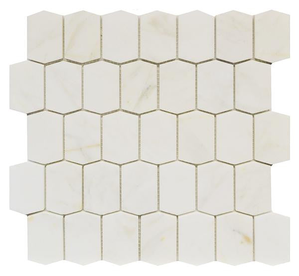 Calacatta Gold Elongated Hex Honed Marble Mosaic Tile 12x12 Sheet
