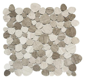 Marmol Wooden White and Grey Marble Mosaic Tile 12x12 Sheet