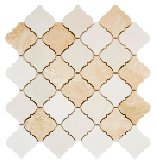 Lantern Arabesque Dolomite and Royal Marble Mosaic 12x12 1
