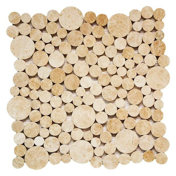 Pebble Patara Beige 12x12 Polished Marble Mosaic Tile 1