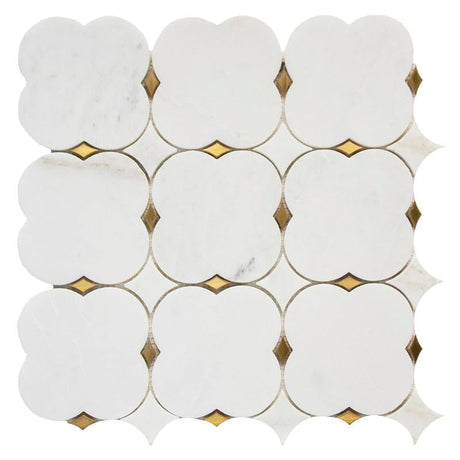 Clover Bianco with Brass Marble Mosaic 12x12 Sheet