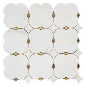 Clover Bianco with Brass Marble Mosaic 12x12 Sheet