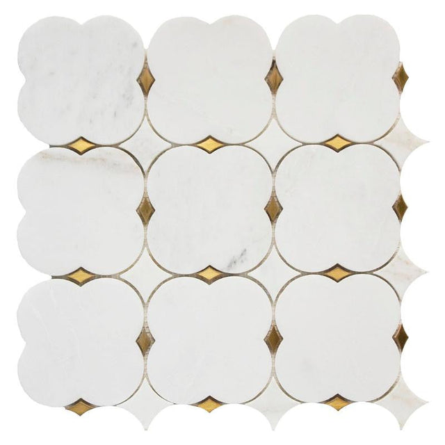 Clover Bianco with Brass Marble Mosaic 12x12 Sheet