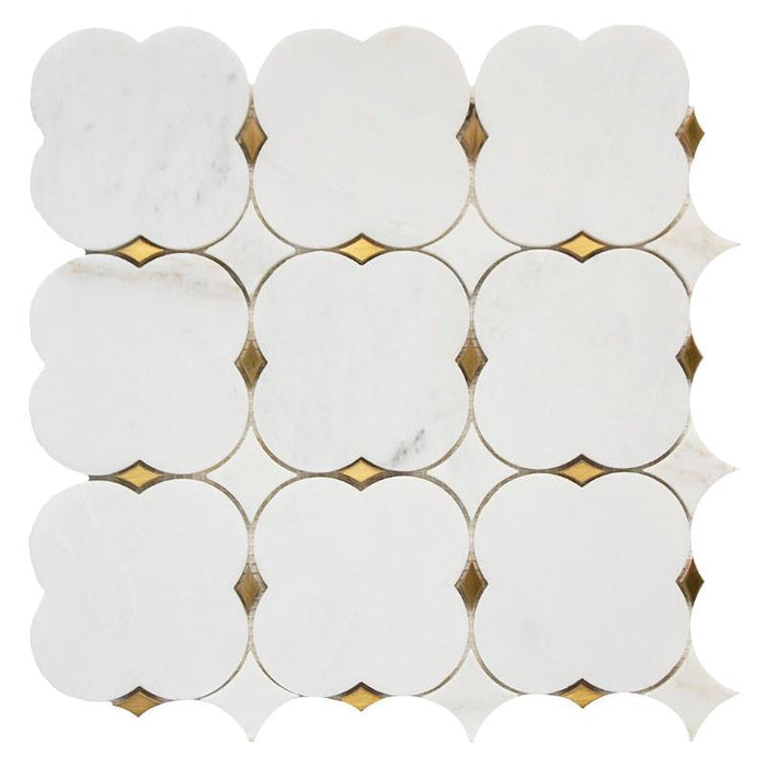Clover Bianco with Brass Marble Mosaic 12x12 Sheet 1