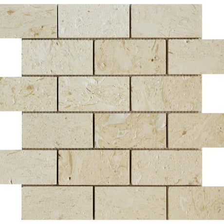 Seashell Limestone 2x4 Brick Mosaic Tile 12x12 Sheet