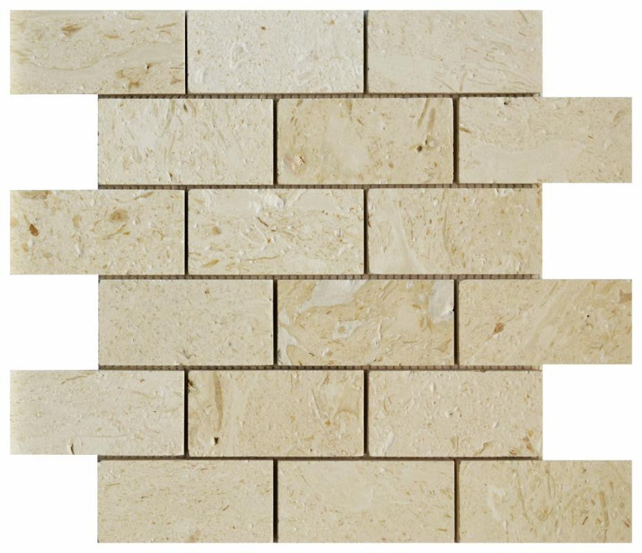 Seashell Limestone 2x4 Brick Mosaic Tile 12x12 Sheet