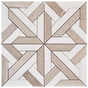 Wooden White and Thassos Cross Polished Marble Mosaic Tile 12x12