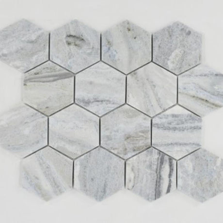 Blue Valley 3" Hexagon Marble Mosaic Tile 12x13 Sheet
