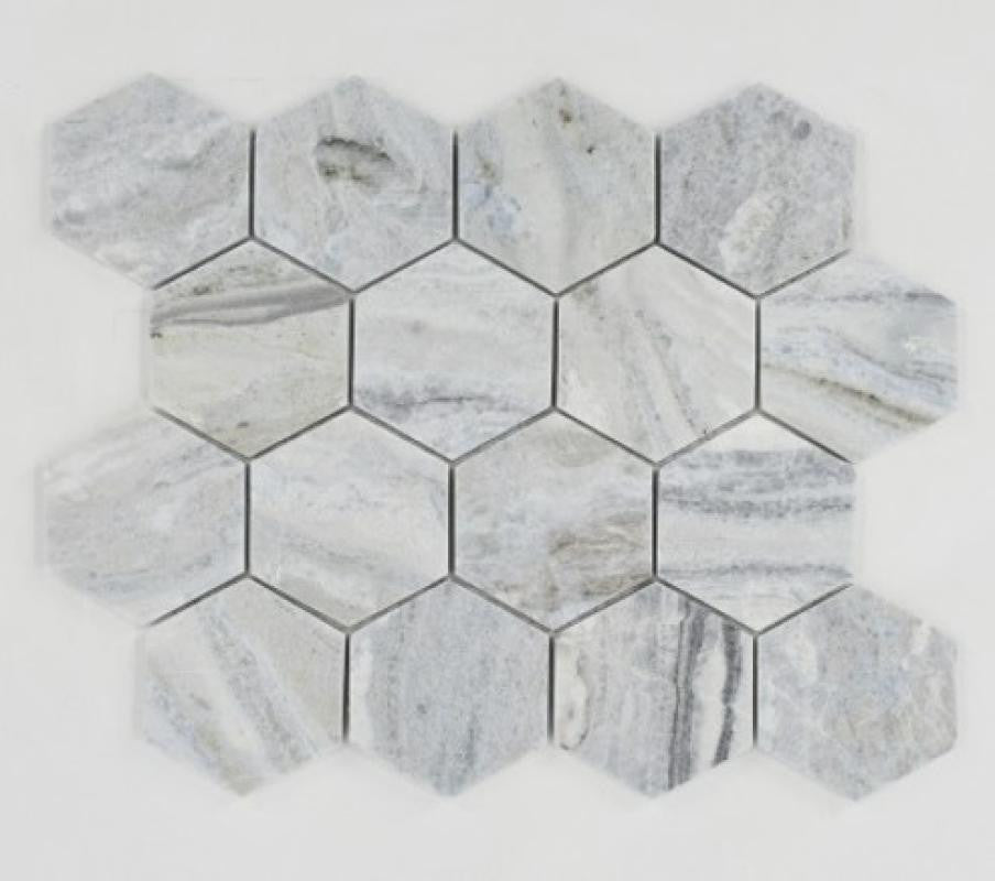 Blue Valley 3" Hexagon Marble Mosaic Tile 12x13 Sheet
