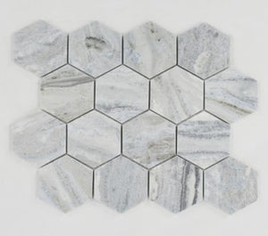 Blue Valley 3" Hexagon Marble Mosaic Tile 12x13 Sheet